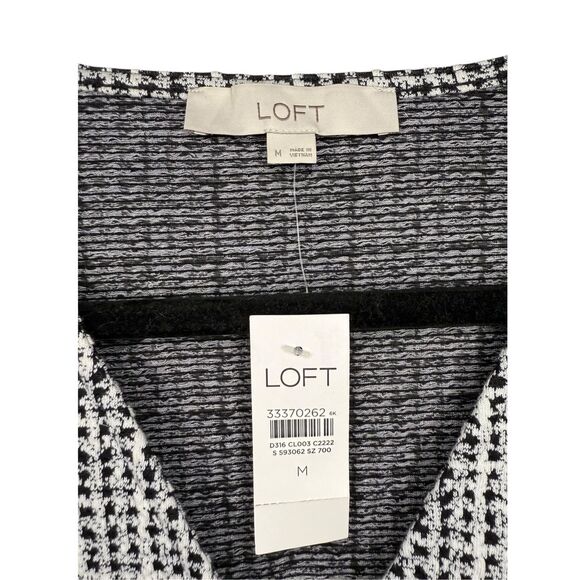 LOFT Women’s Medium Textured Dress Black White Flounce Hem Knee Length NEW - Picture 5 of 8